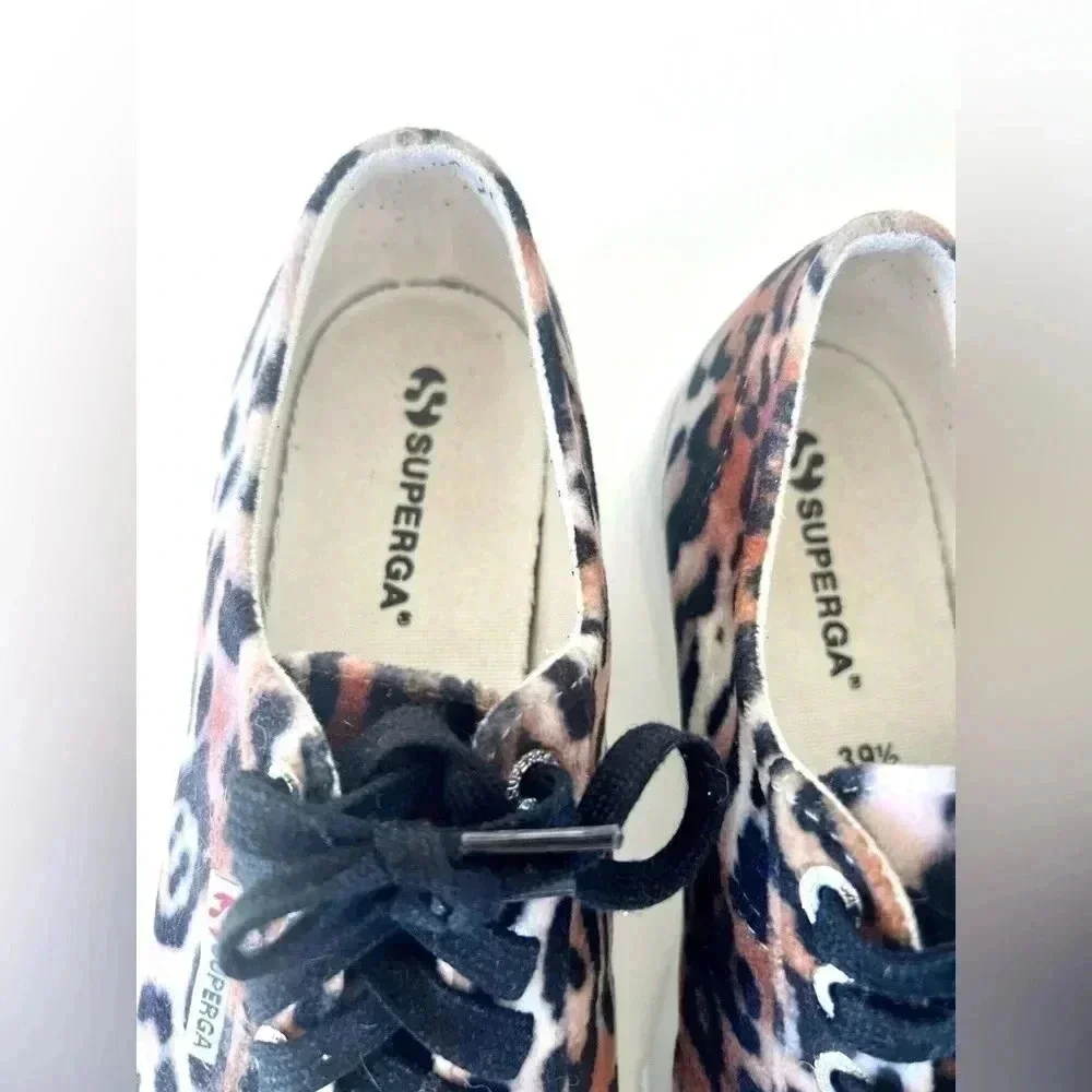 Superga Velvet Leopard Print Chunky Platform Lace-Up Sneakers Size‎ 39.5